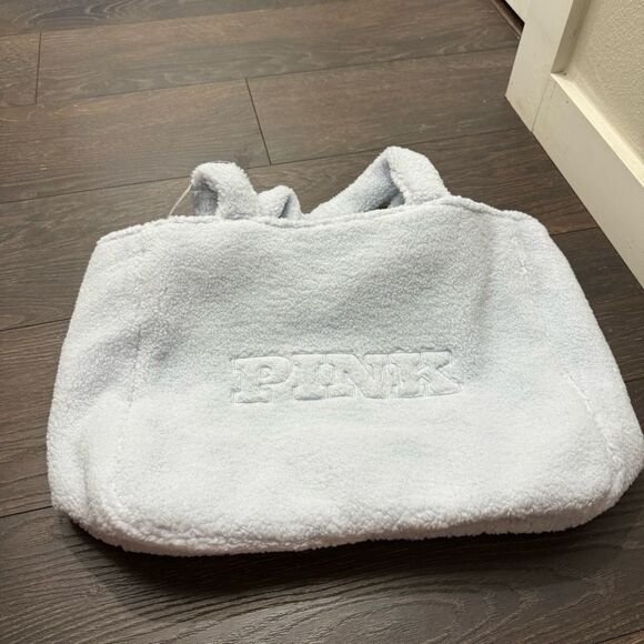 Victoria’s Secret Pink Mint Blue Sherpa Fuzzy Tote Bag New - Picture 3 of 7